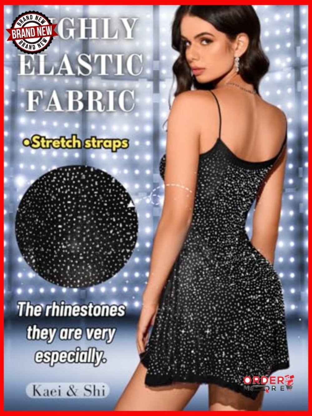 Sheer Mesh Mini Dress with Rhinestones for Night Out Party - Picture 3 of 7